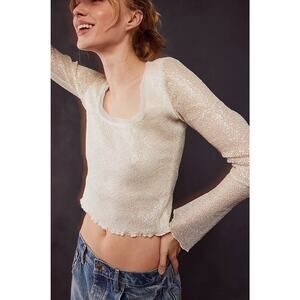 Free People Intimately Late Night Disco Sparkle Mesh Top Ivory Size Small